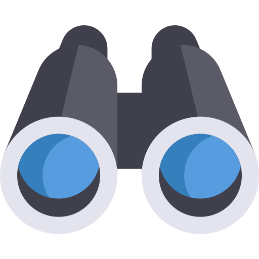 Icon illustration of binoculars from the front perspective.
